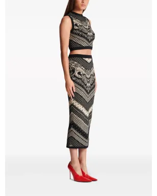Balmain イントアルシア編み柄クロップトップ（ブラック） - サムネイル3