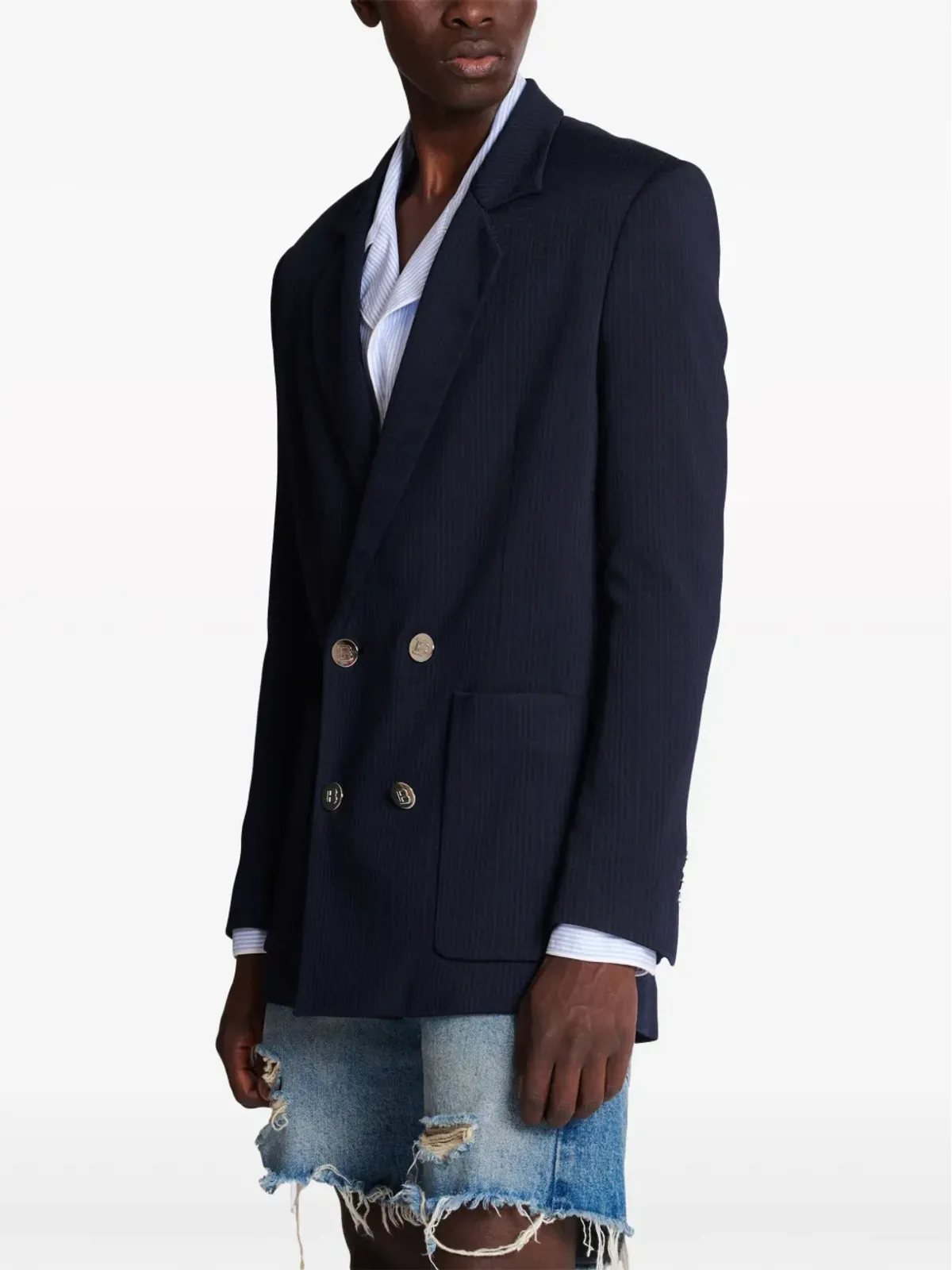 Balmain モノグラム柄 ダブルブレスト ブレザー ブルー - 画像5