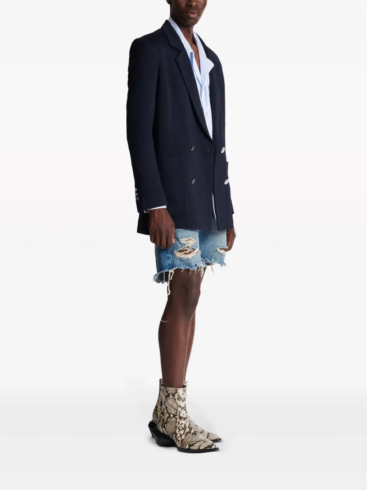 Balmain モノグラム柄 ダブルブレスト ブレザー ブルー - 画像3
