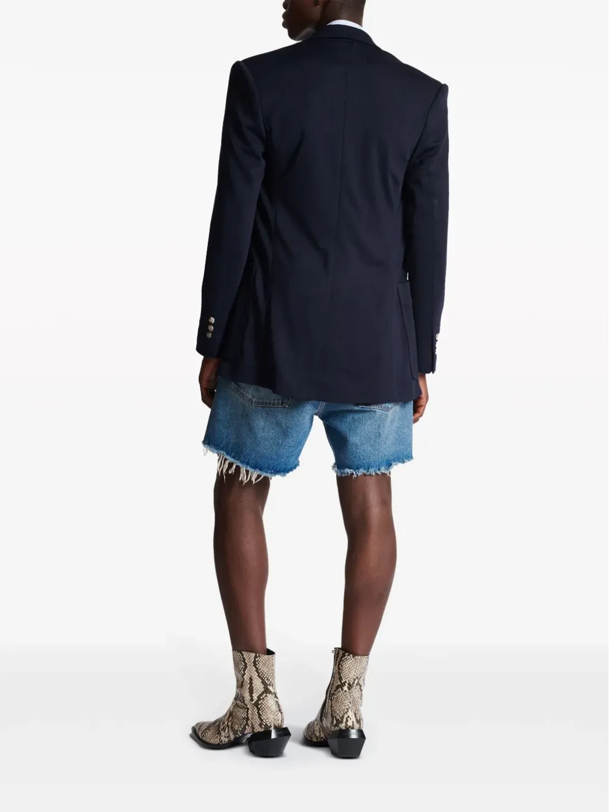 Balmain モノグラム柄 ダブルブレスト ブレザー ブルー - 画像4