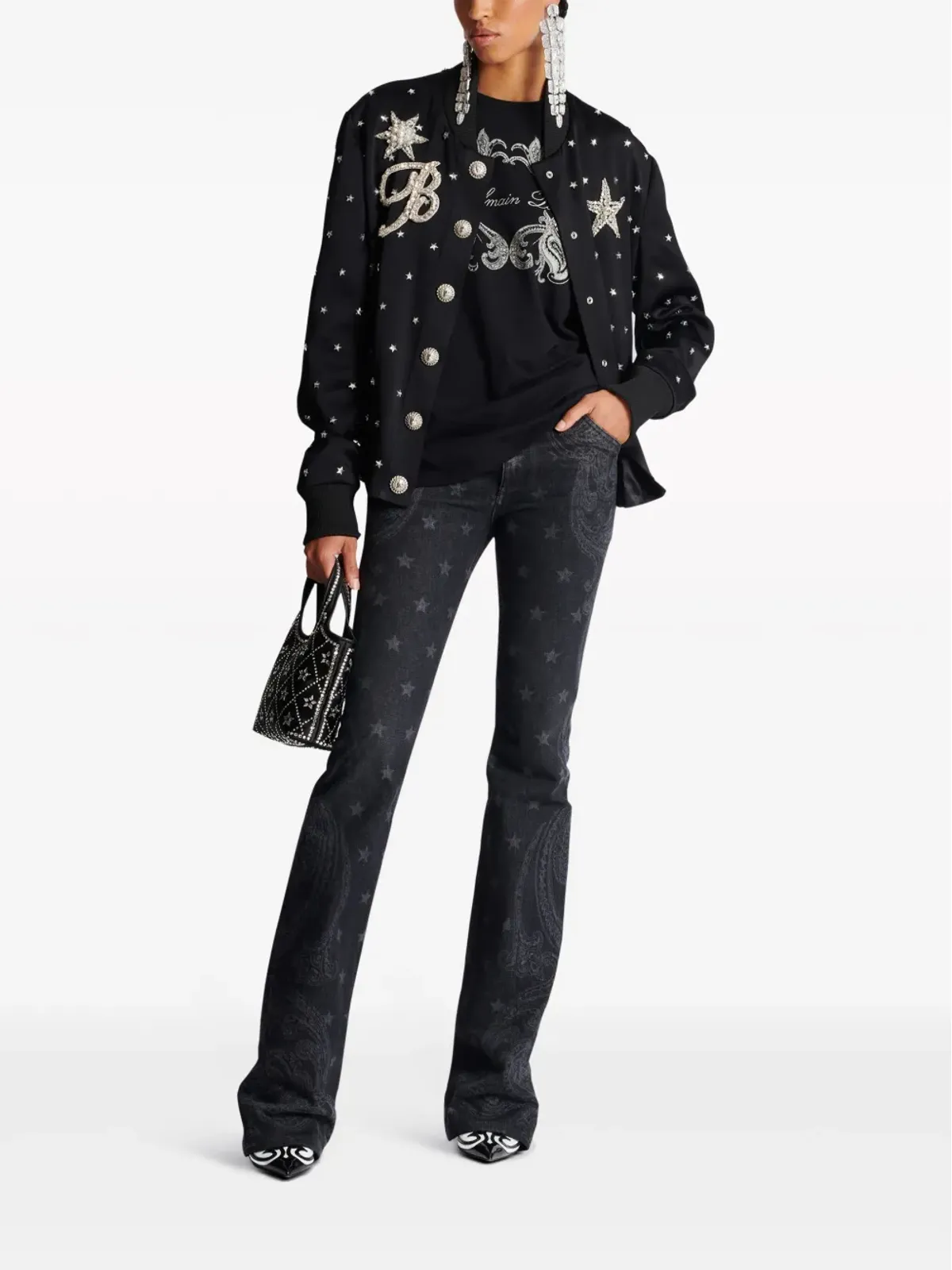 Balmain スター柄 ブーツカット ミッドライズ ジーンズ ブラック - 画像2