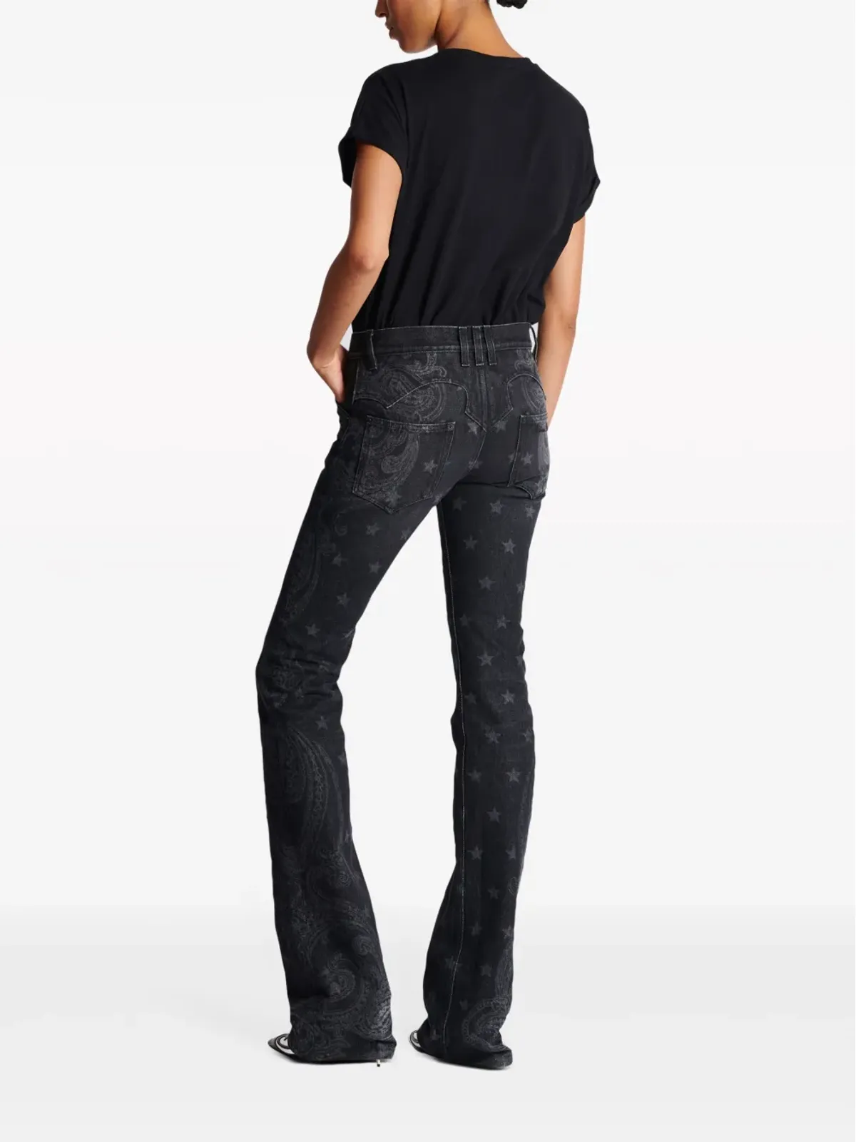 Balmain スター柄 ブーツカット ミッドライズ ジーンズ ブラック - 画像4