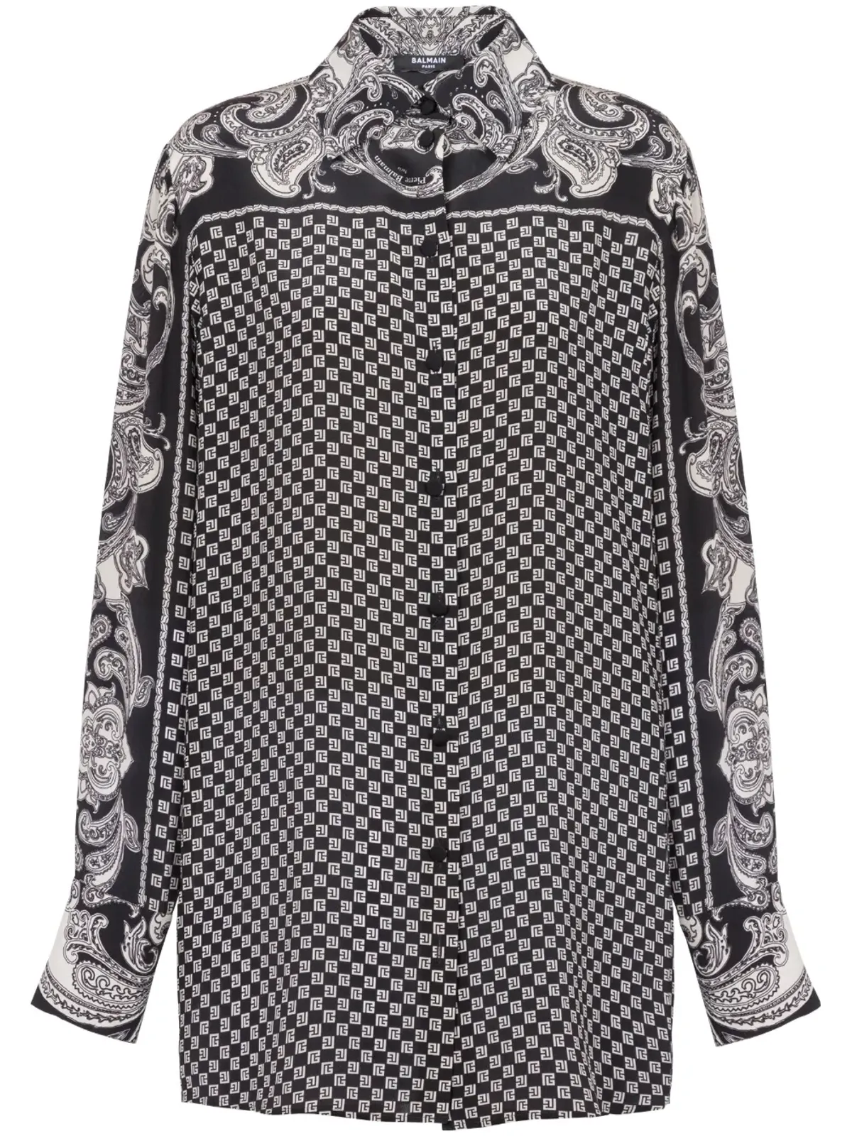 Balmain ペイズリープリント シルクシャツ ブラック - 画像1