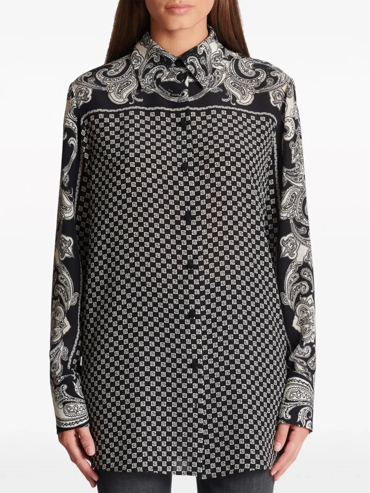 Balmain ペイズリープリント シルクシャツ ブラック - 画像5