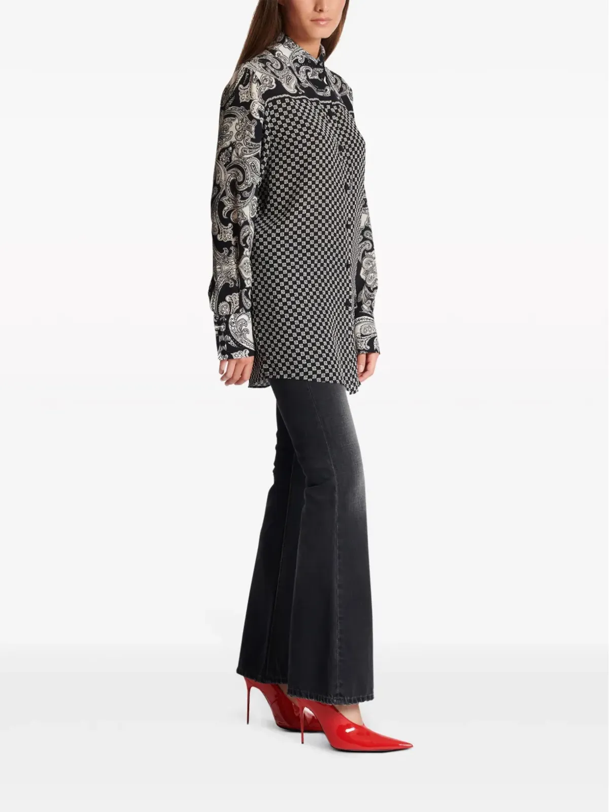 Balmain ペイズリープリント シルクシャツ ブラック - 画像3