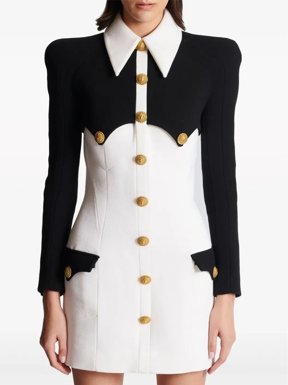 Balmain ボタン付きクレープミニドレス - ホワイト - 画像5