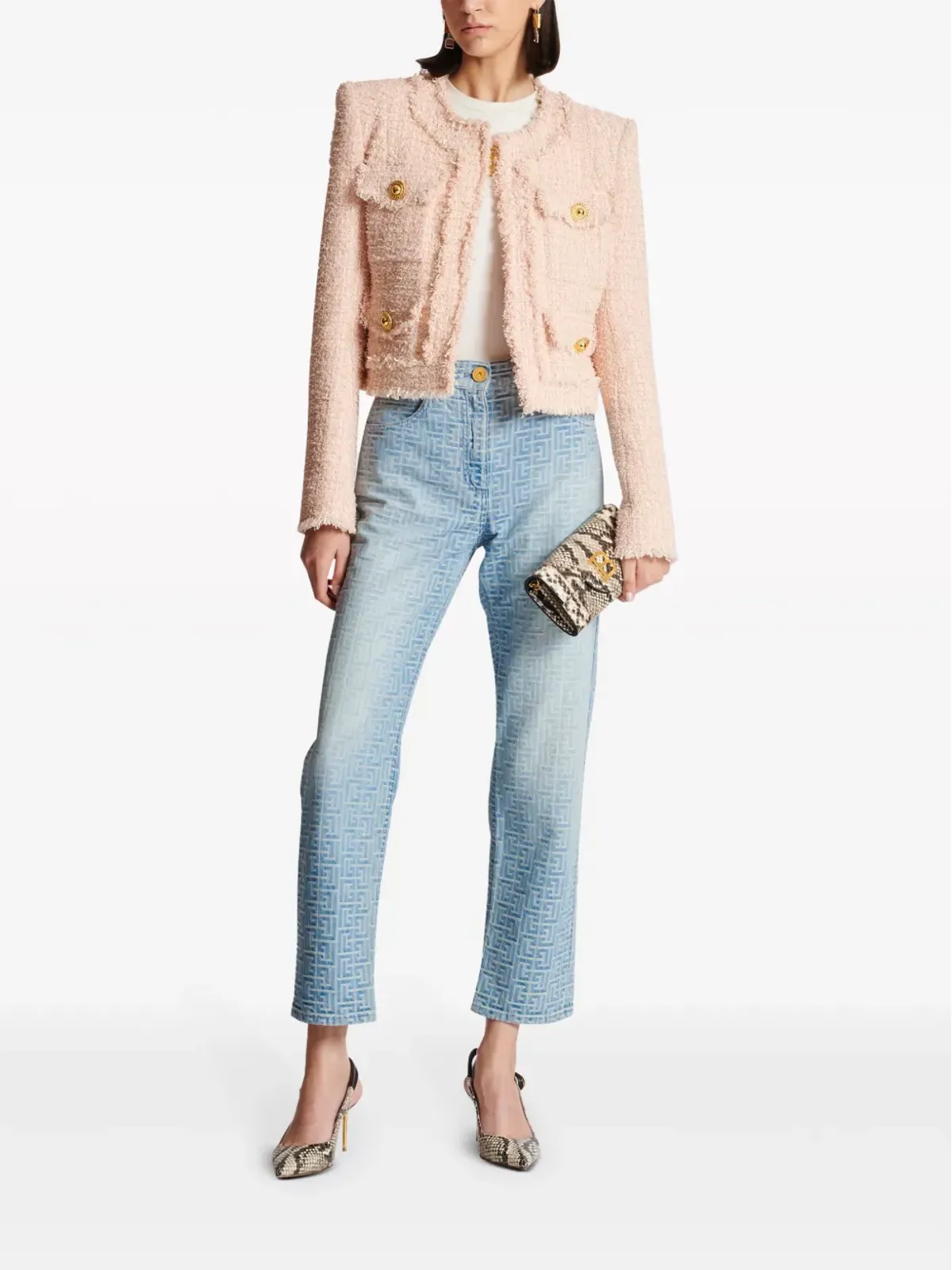 Balmain ノーカラー ツイードジャケット - ピンク - 画像2