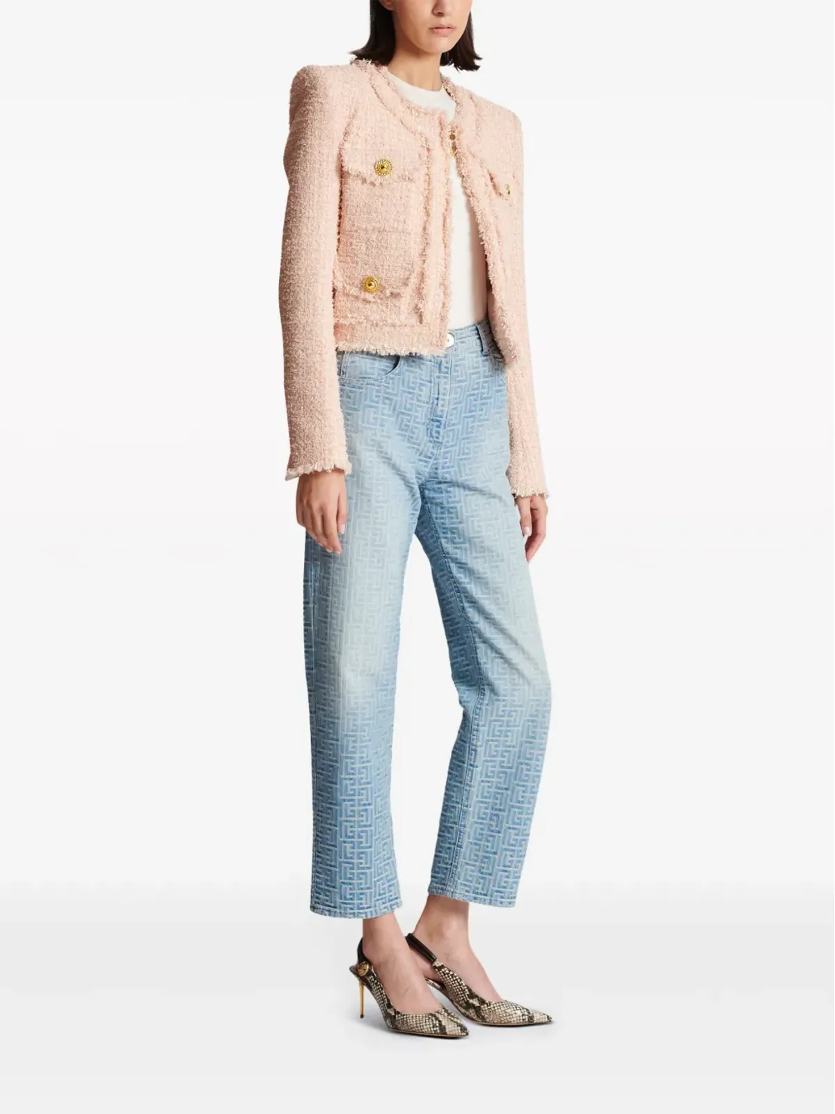 Balmain ノーカラー ツイードジャケット - ピンク - 画像3