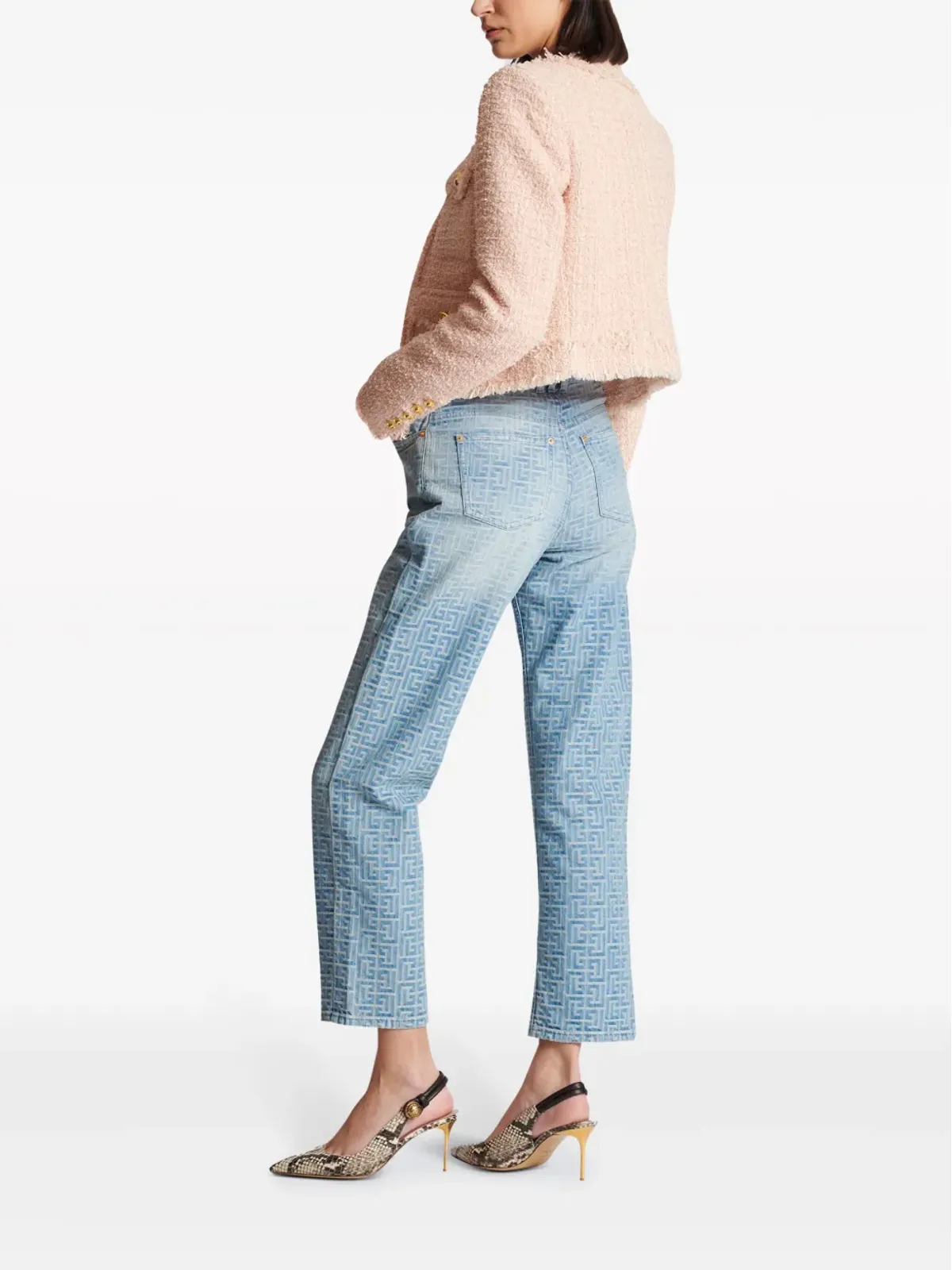 Balmain ノーカラー ツイードジャケット - ピンク - 画像4