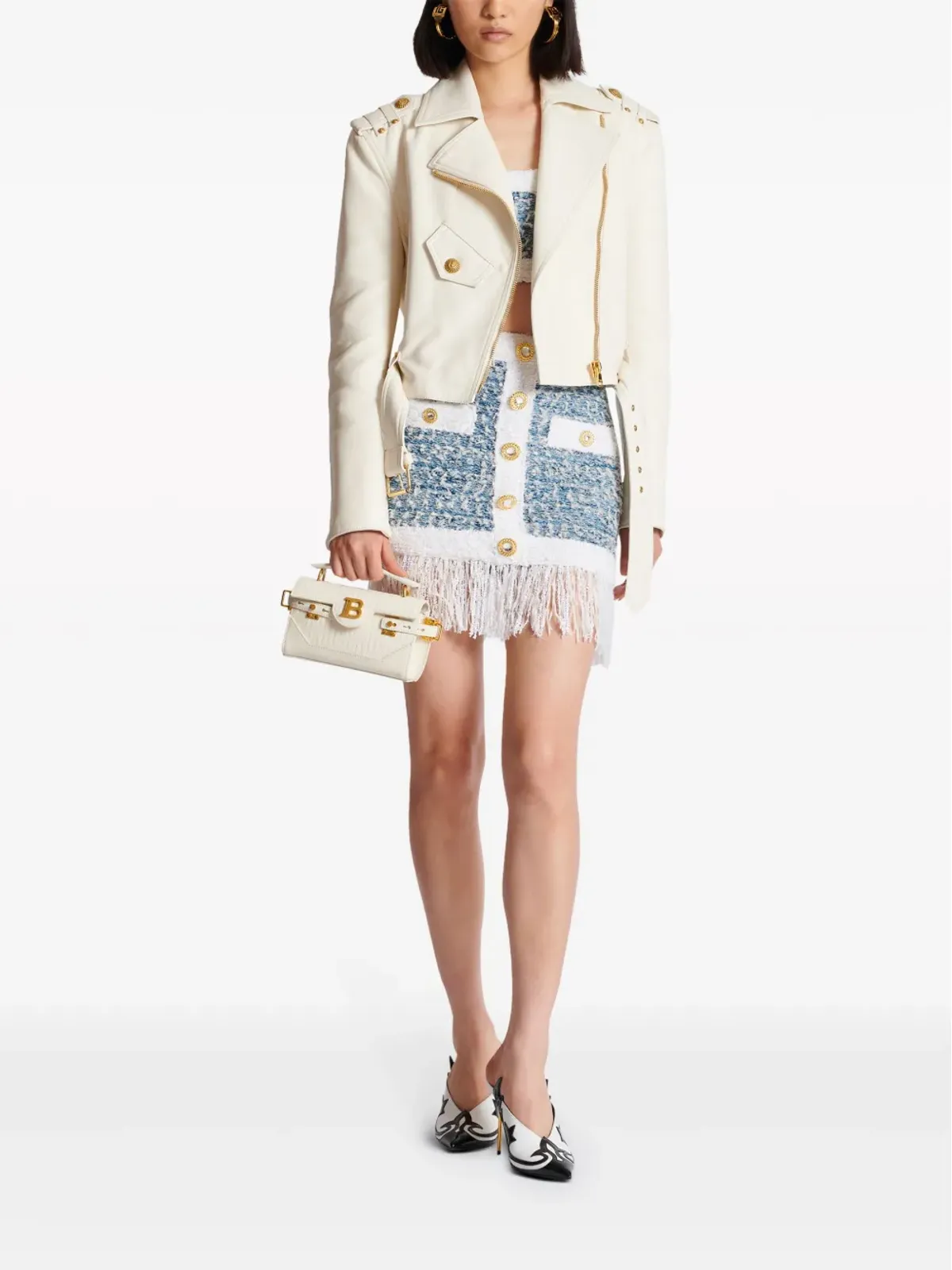 Balmain フリンジ付きツイード ミニスカート - ブルー - 画像2