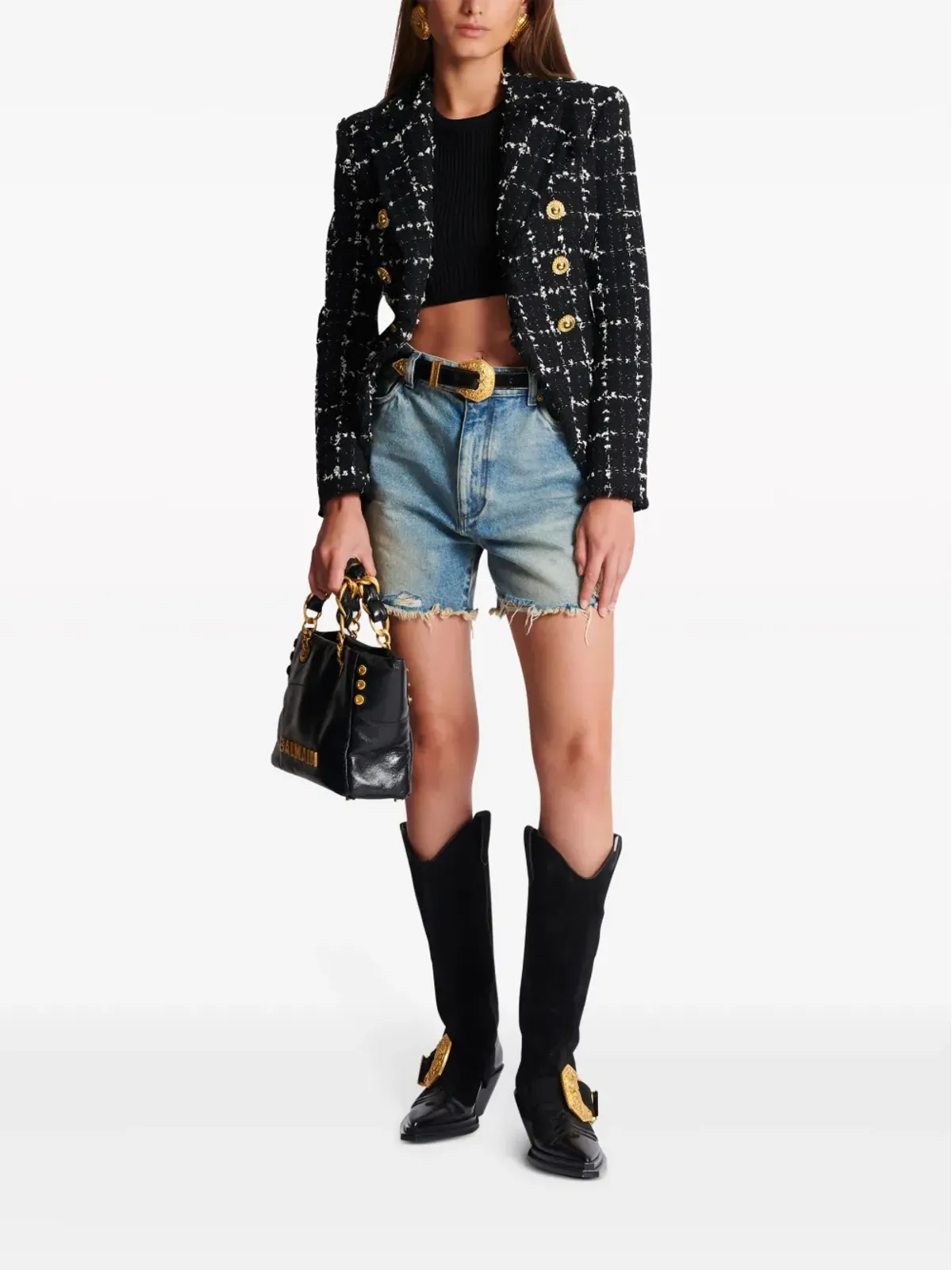 Balmain 3ボタン編みニット クロップトップ ブラック - 画像2