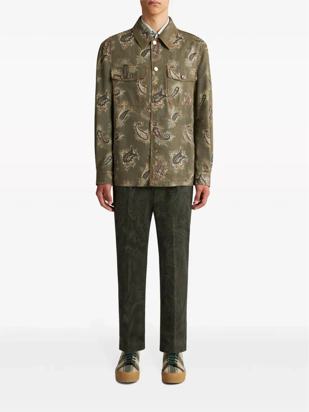 ETRO ペイズリープリント デニムシャツジャケット - グリーン - 画像3