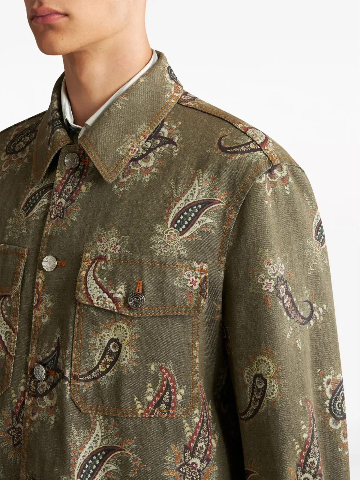 ETRO ペイズリープリント デニムシャツジャケット - グリーン - 画像4
