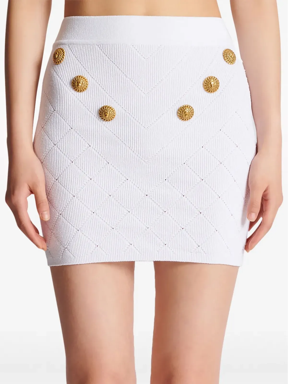 Balmain 6ボタン ファインニット ミニスカート ホワイト - 画像5