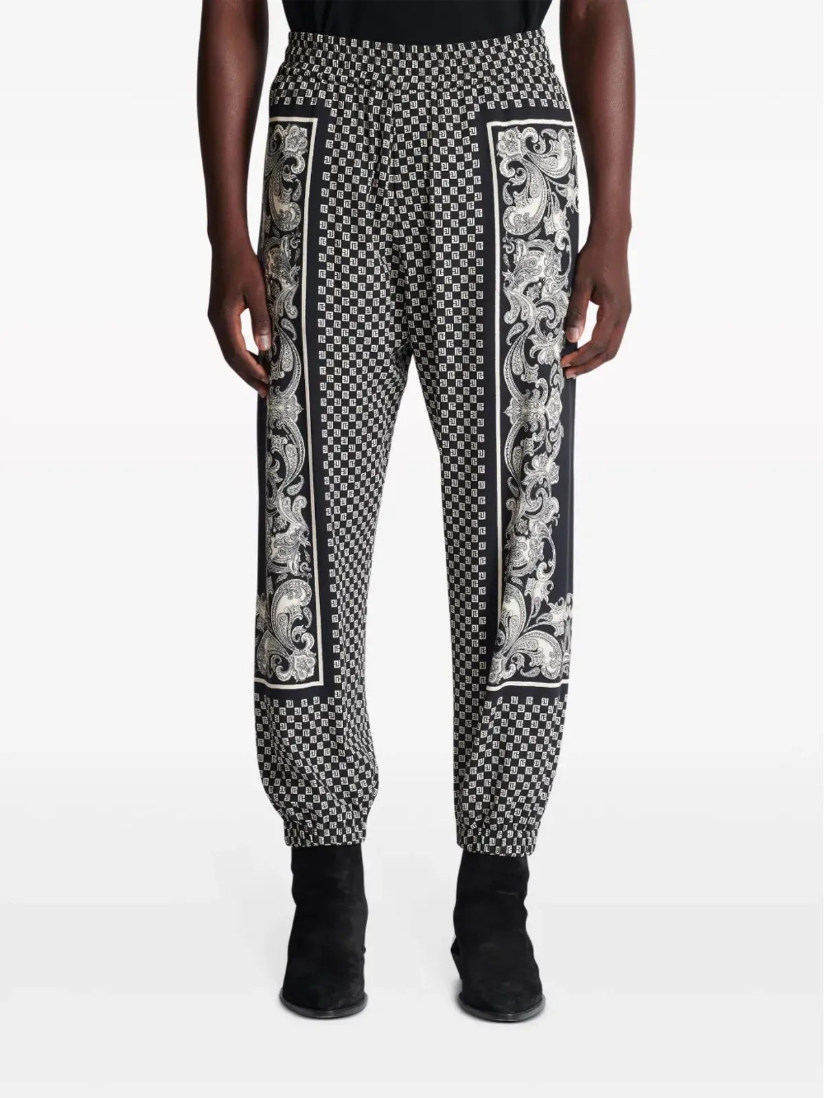 Balmain モノグラムプリント ウエストゴム入り トラックパンツ ブラック - 画像5