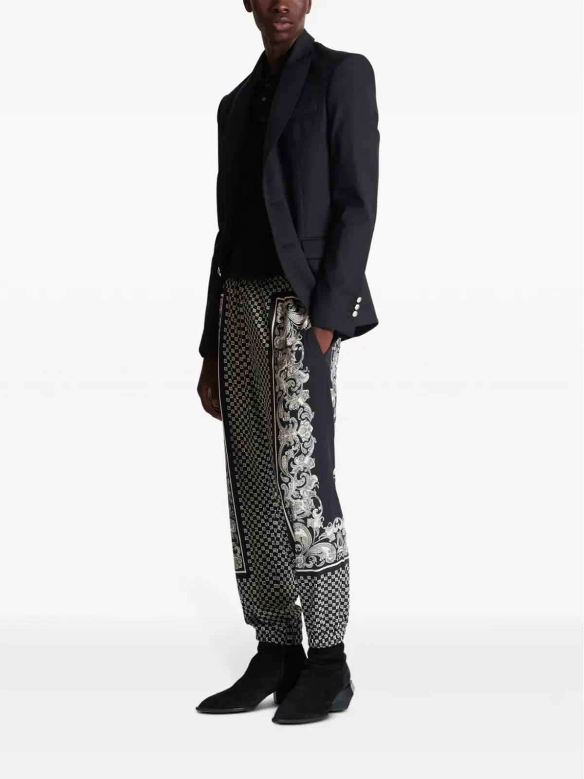 Balmain モノグラムプリント ウエストゴム入り トラックパンツ ブラック - 画像2