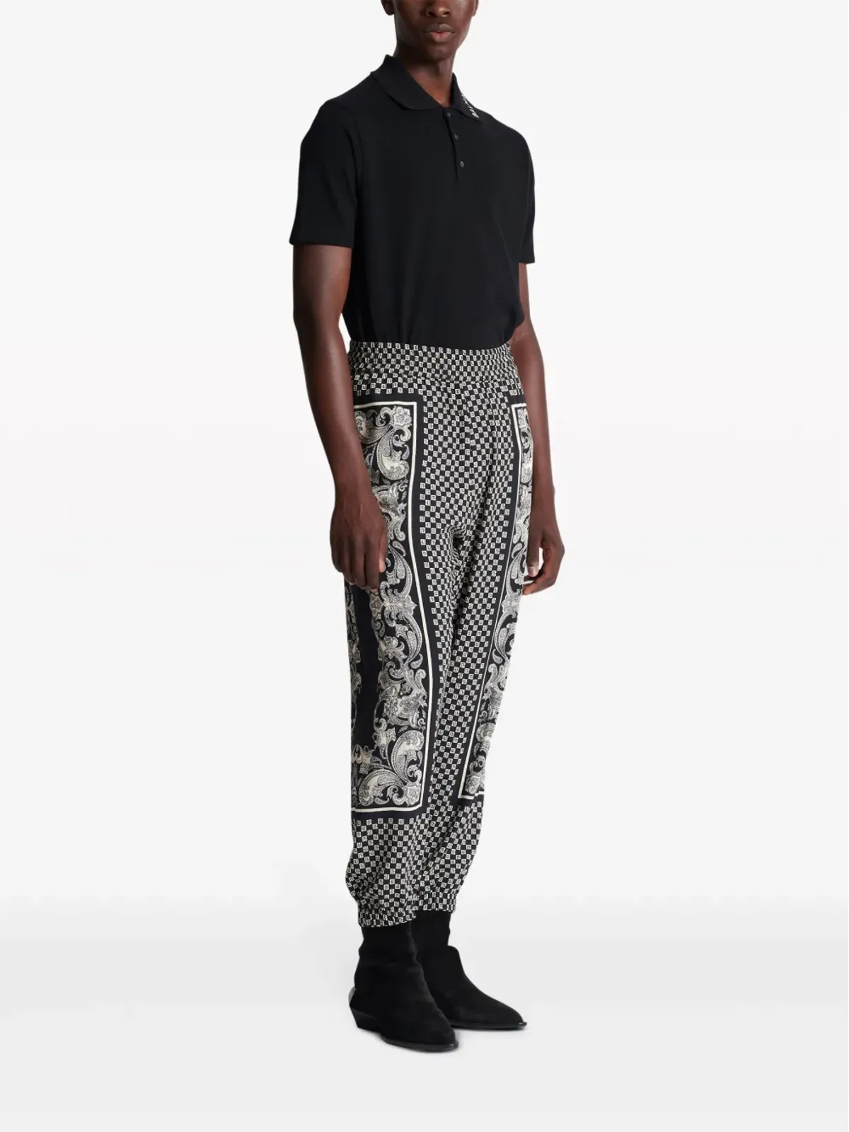 Balmain モノグラムプリント ウエストゴム入り トラックパンツ ブラック - 画像3