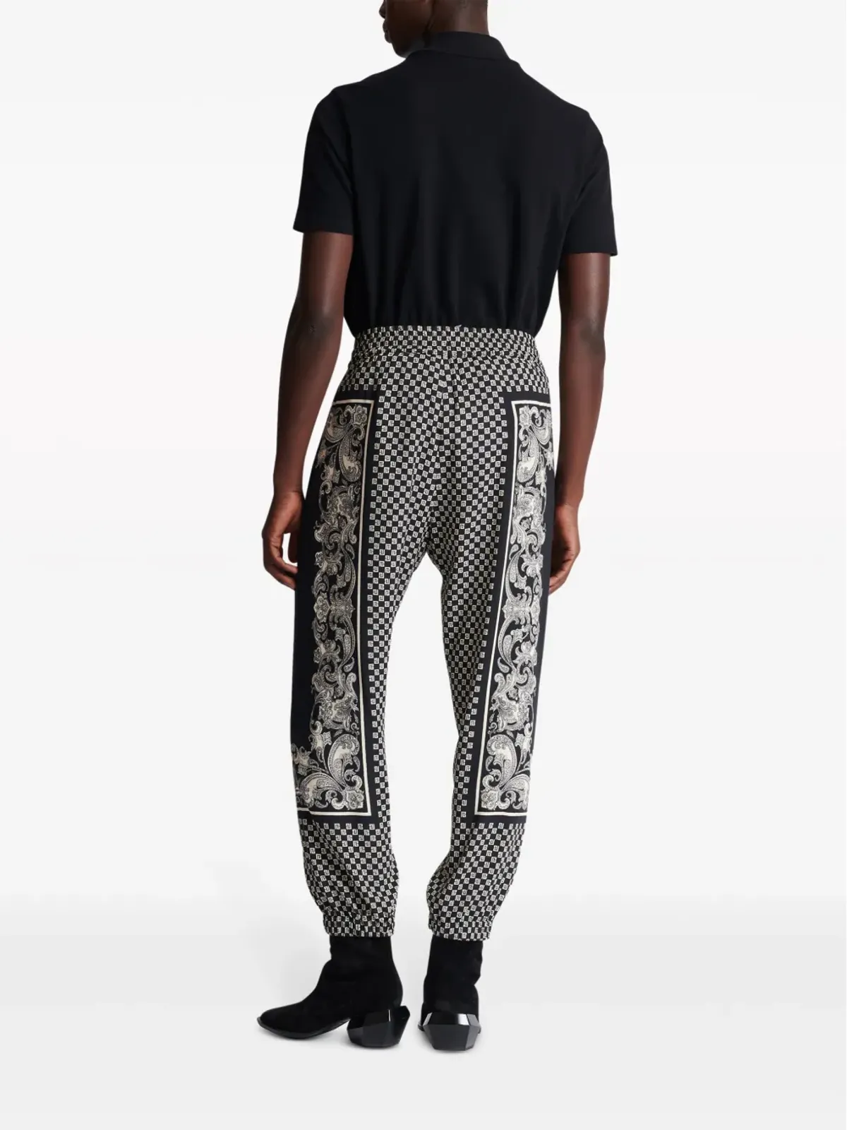 Balmain モノグラムプリント ウエストゴム入り トラックパンツ ブラック - 画像4