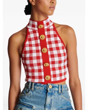 Balmain 5ボタン チェック柄 クロップトップ - レッド - サムネイル5