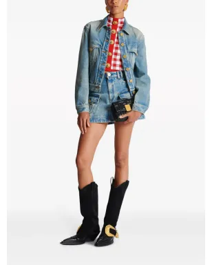 Balmain 5ボタン チェック柄 クロップトップ - レッド - サムネイル2