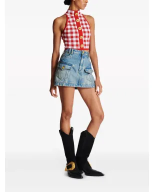 Balmain 5ボタン チェック柄 クロップトップ - レッド - サムネイル3