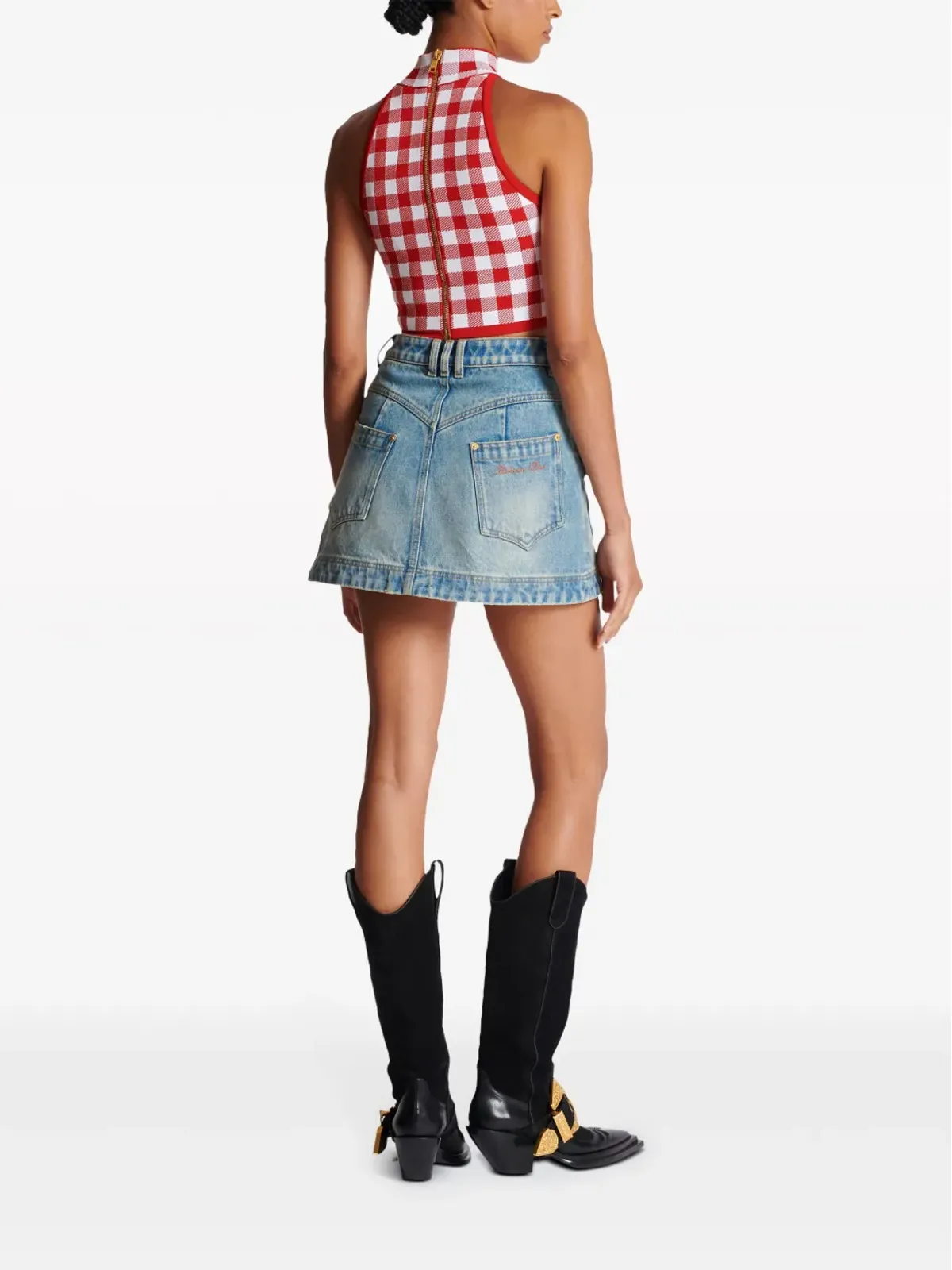 Balmain 5ボタン チェック柄 クロップトップ - レッド - 画像4