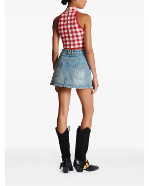 Balmain 5ボタン チェック柄 クロップトップ - レッド - サムネイル4