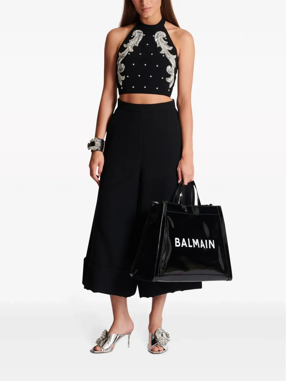 Balmain バロック刺繍クロップトップ - ブラック - 画像2