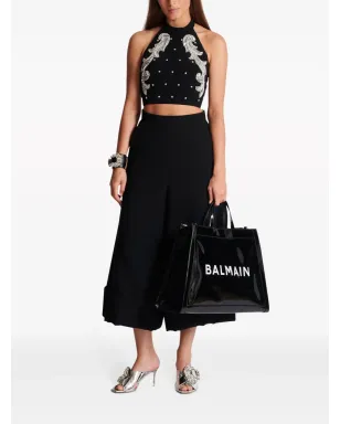 Balmain バロック刺繍クロップトップ - ブラック - サムネイル2