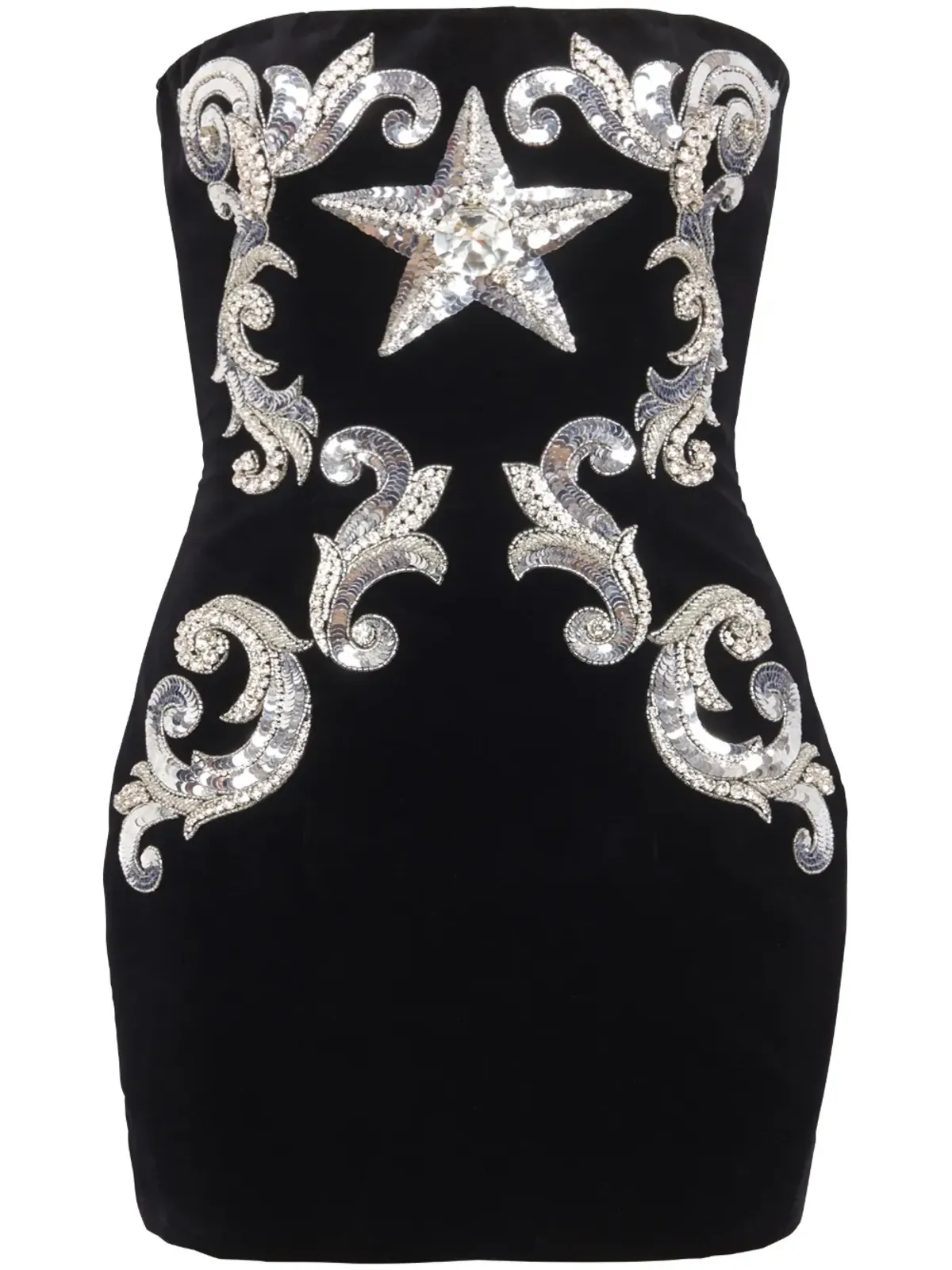 Balmain 刺繍スター バンドゥ コットン ミニドレス - ブラック - 画像1