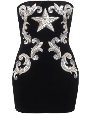 Balmain 刺繍スター バンドゥ コットン ミニドレス - ブラック - サムネイル1