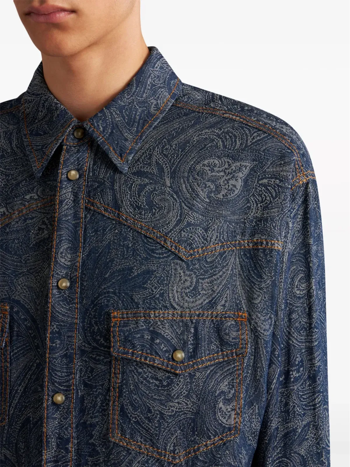 ETRO ペイズリー柄デニムシャツ - ブルー - 画像4