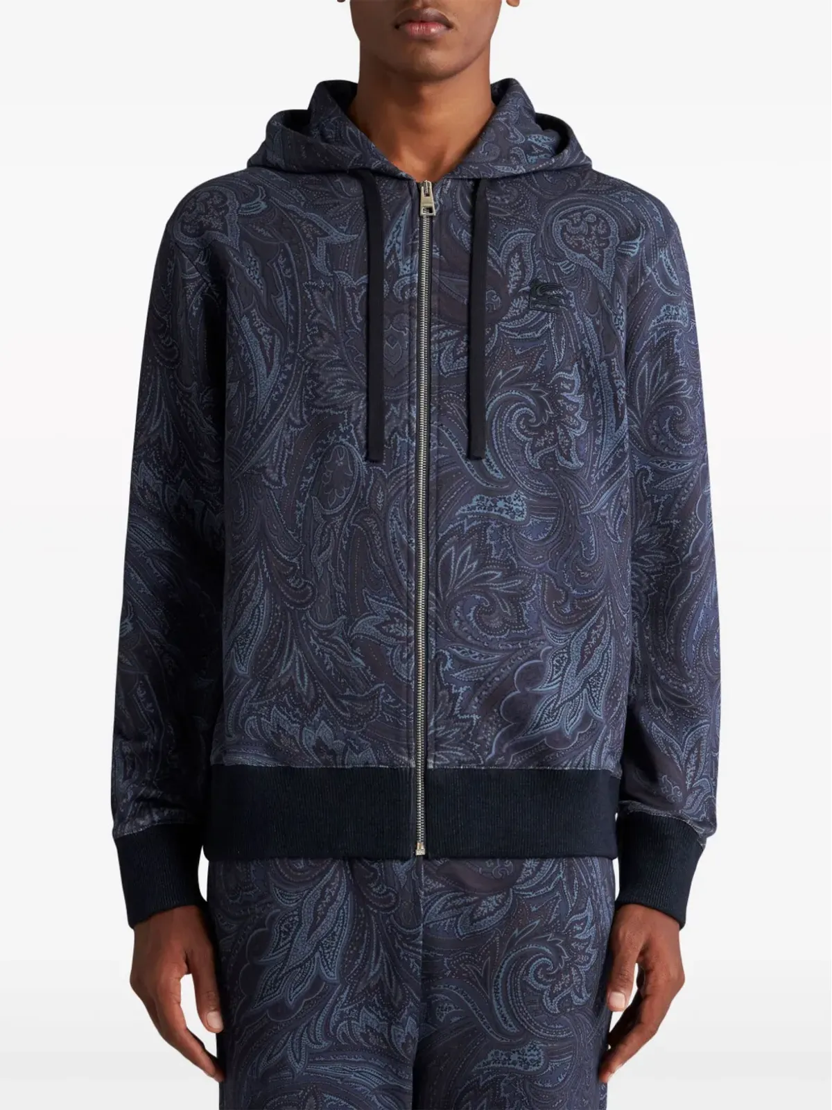 ETRO ペイズリープリント ジップアップ コットン フーディー ブルー - 画像3