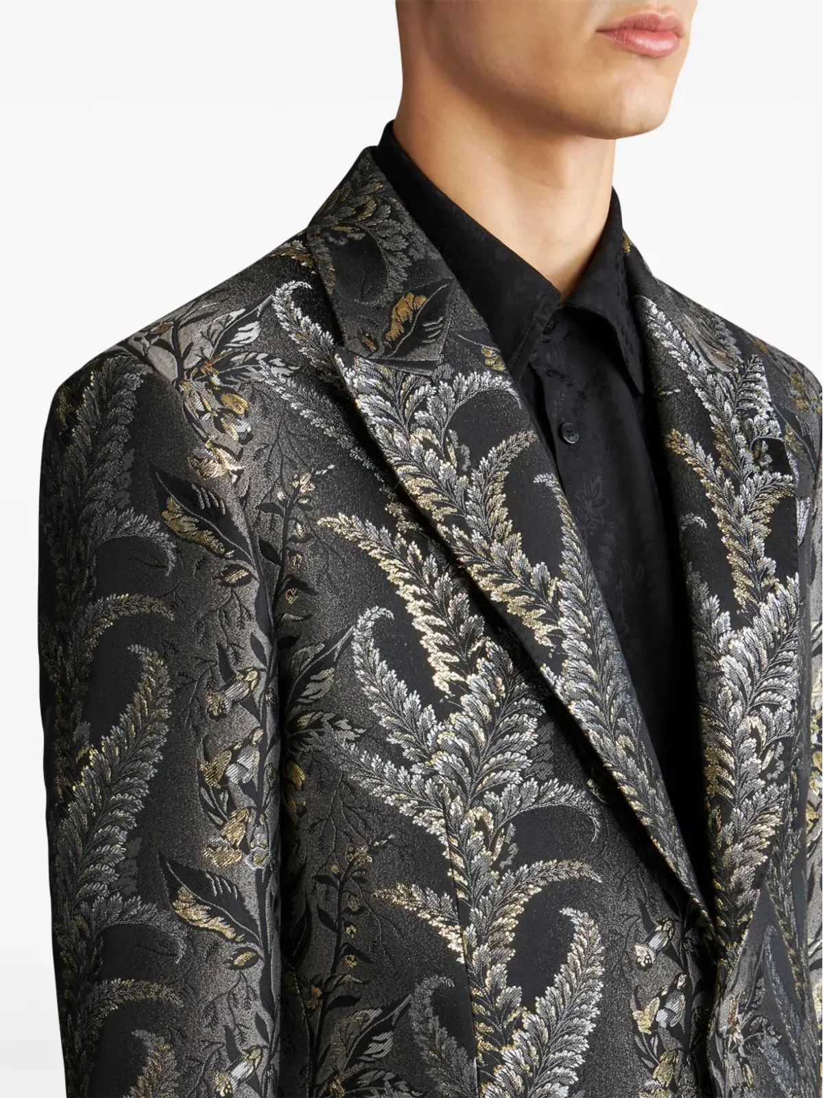 ETRO 葉柄ジャカード ピークドラペル ブレザー グレー - 画像5