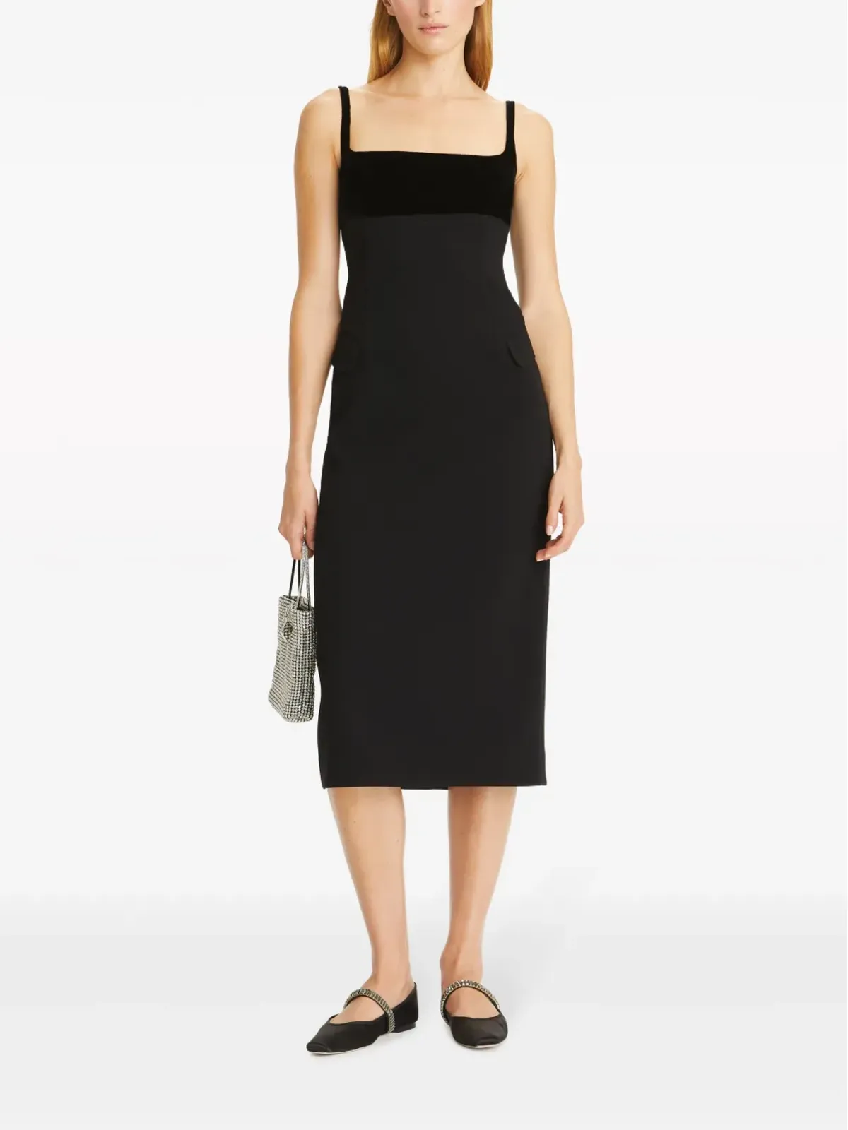 Tory Burch クレープ素材のスリップミディドレス ブラック - 画像2