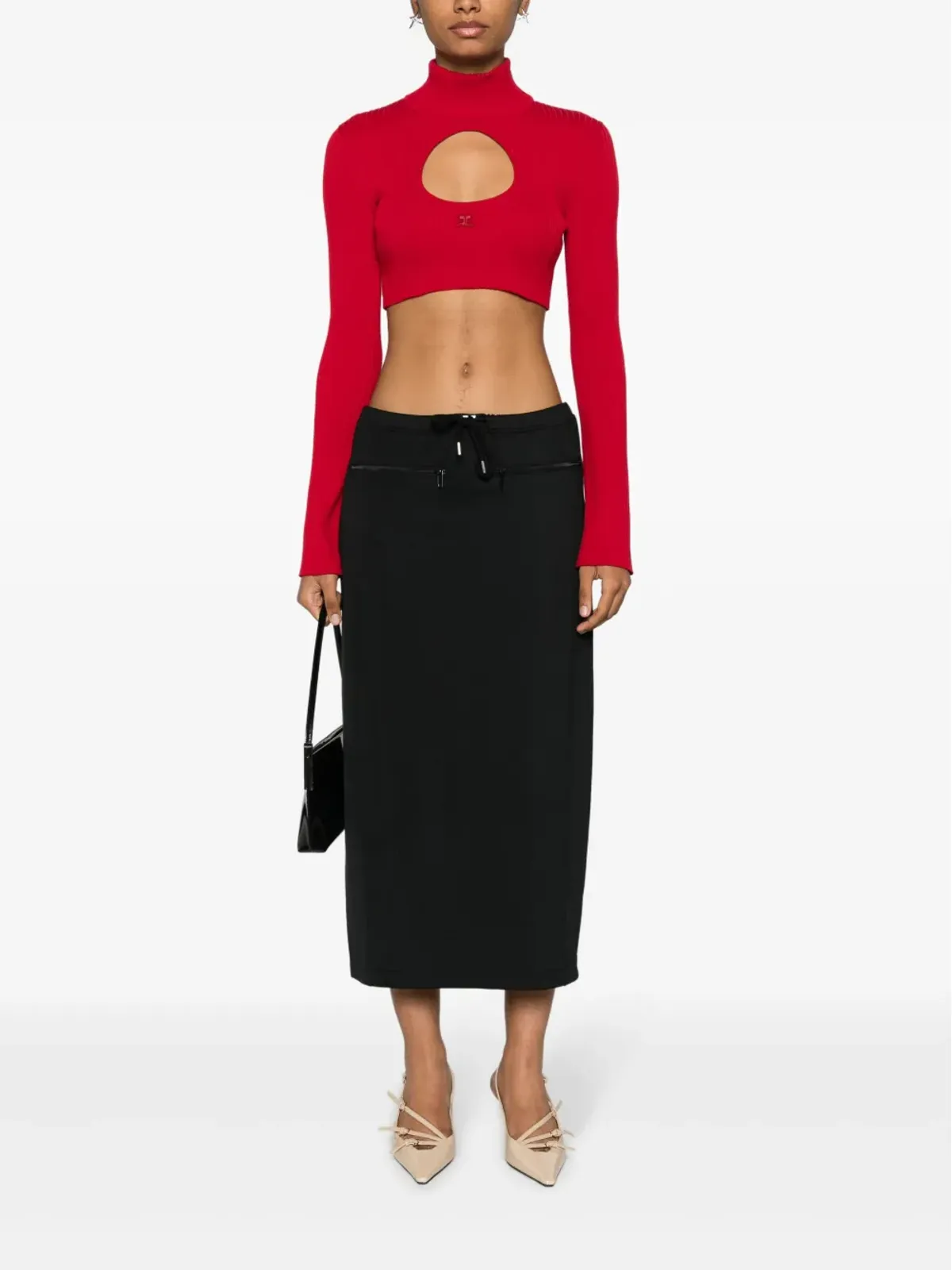 Courrèges ロゴパッチ トラックミディスカート - 画像2