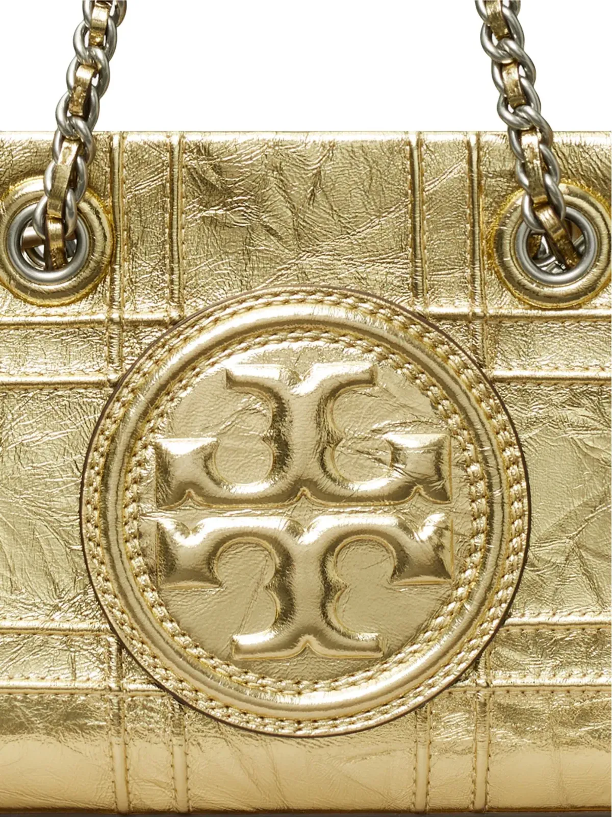 Tory Burch ミニ フレミング ソフト メタリック チェーン キルティング トートバッグ - ゴールド - 画像5