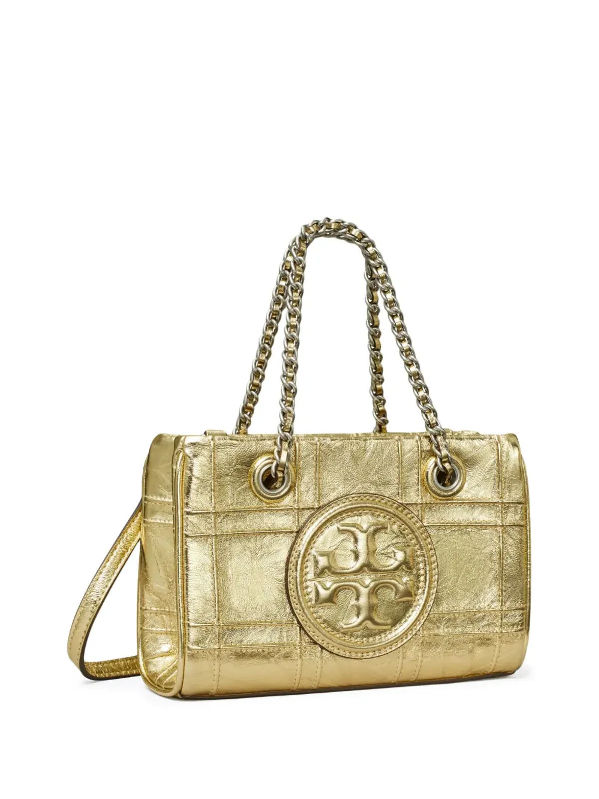 Tory Burch ミニ フレミング ソフト メタリック チェーン キルティング トートバッグ - ゴールド - 画像4