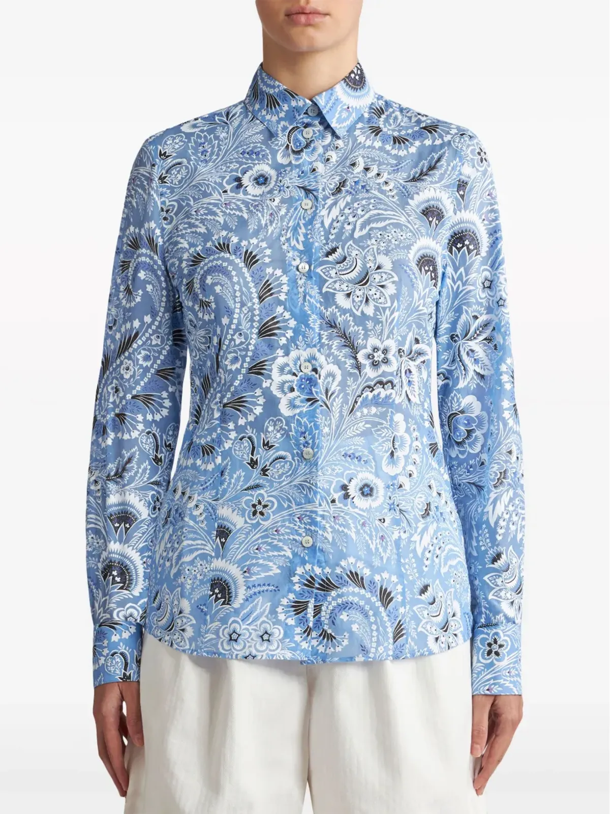 ETRO ペイズリープリント コットン混紡シャツ - ブルー - 画像3