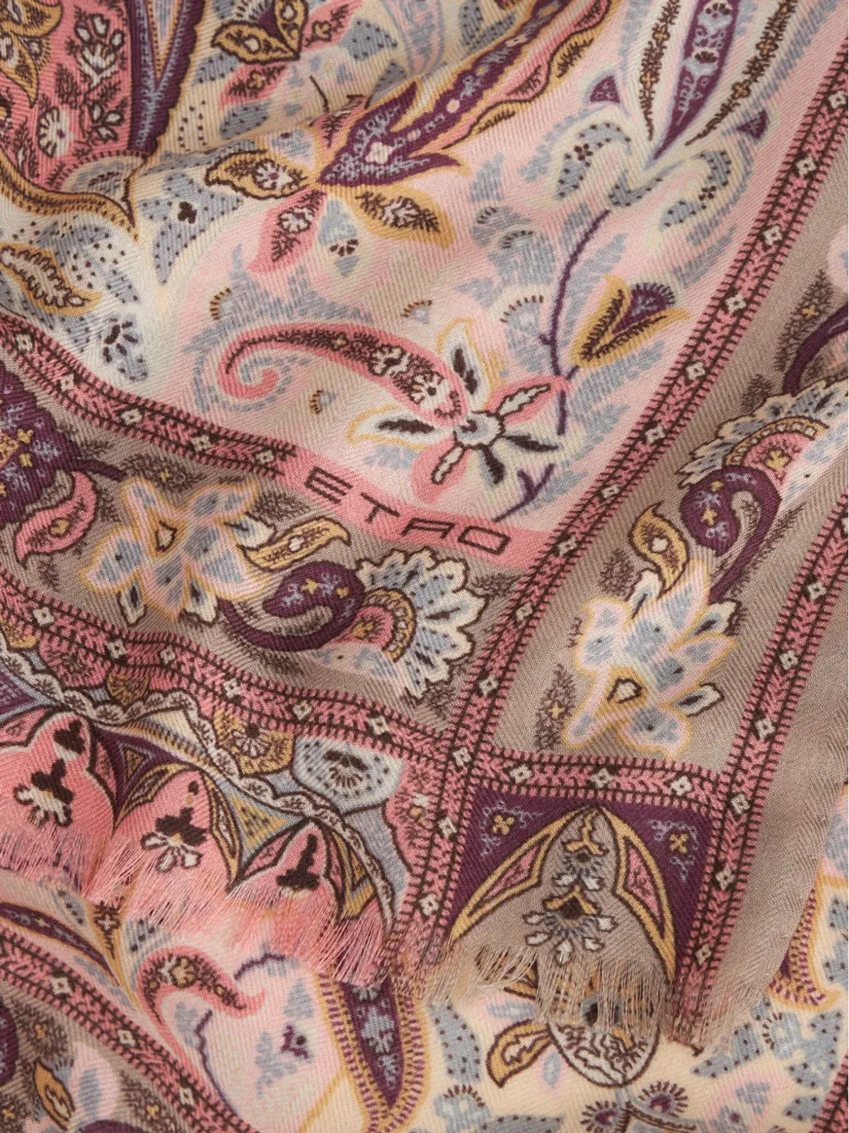 ETRO ペイズリー柄フリンジ付きカシミヤ混スカーフ - レッド - 画像2