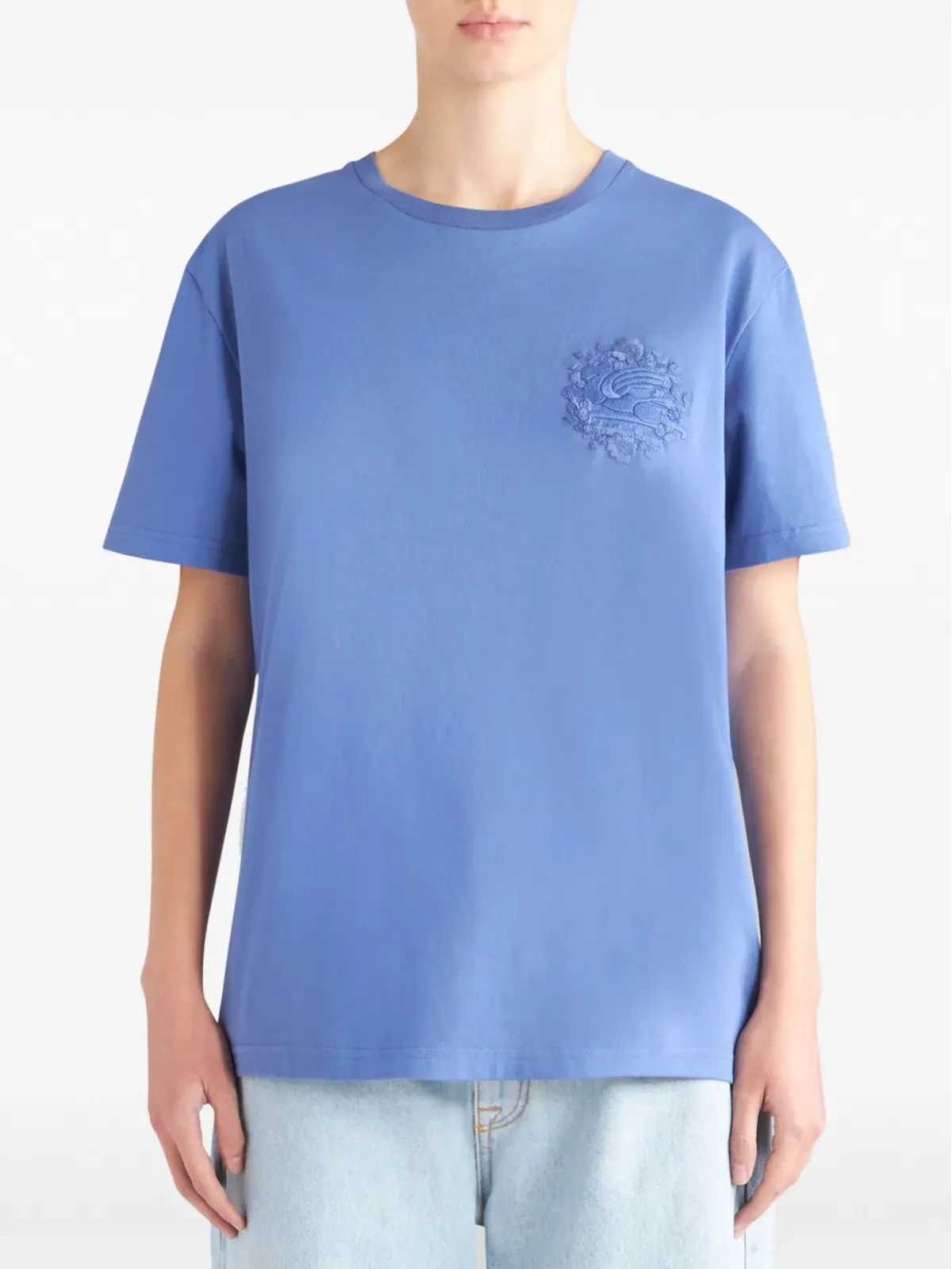ETRO Pegaso刺繍入りコットンTシャツ - ブルー - 画像2