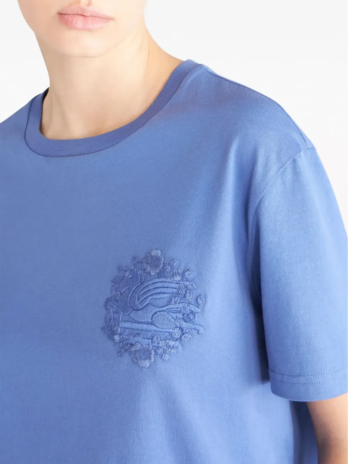 ETRO Pegaso刺繍入りコットンTシャツ - ブルー - 画像4