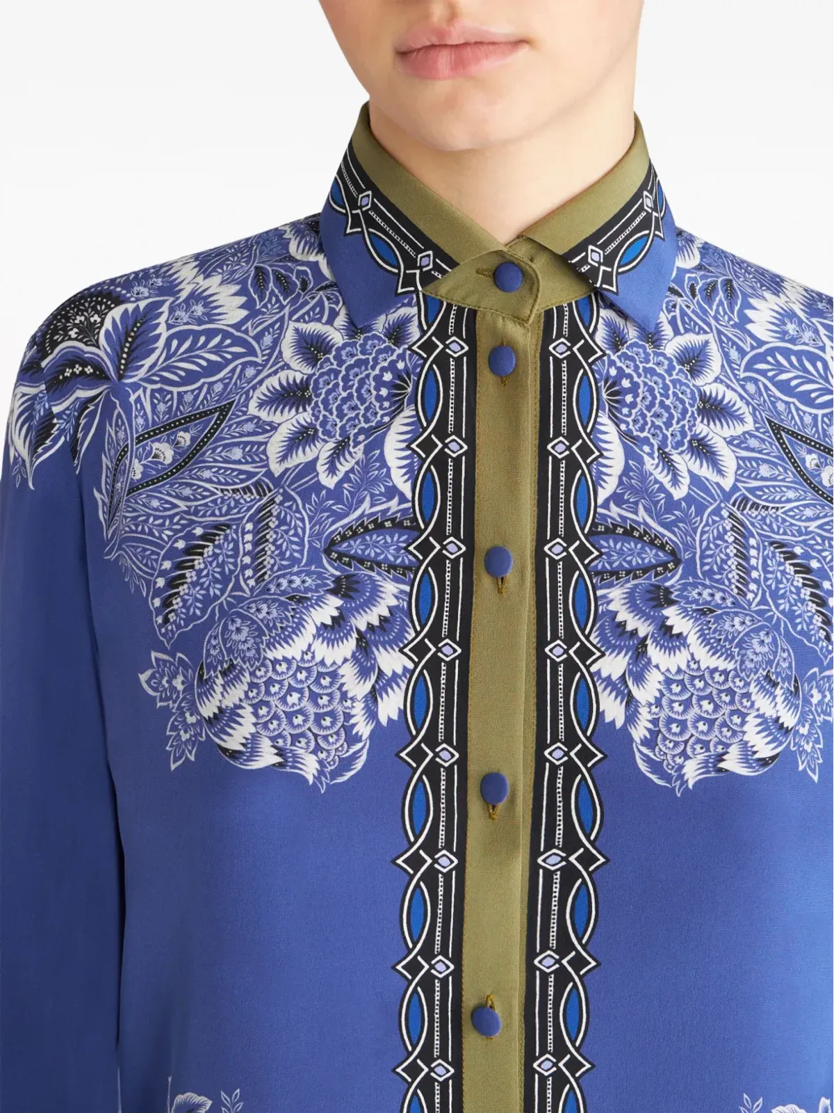 ETRO バンダナプリント シルククレープシャツ ブルー - 画像5