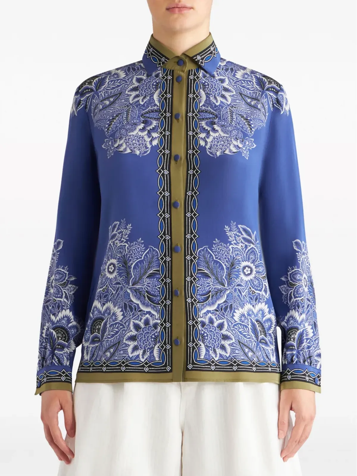 ETRO バンダナプリント シルククレープシャツ ブルー - 画像3