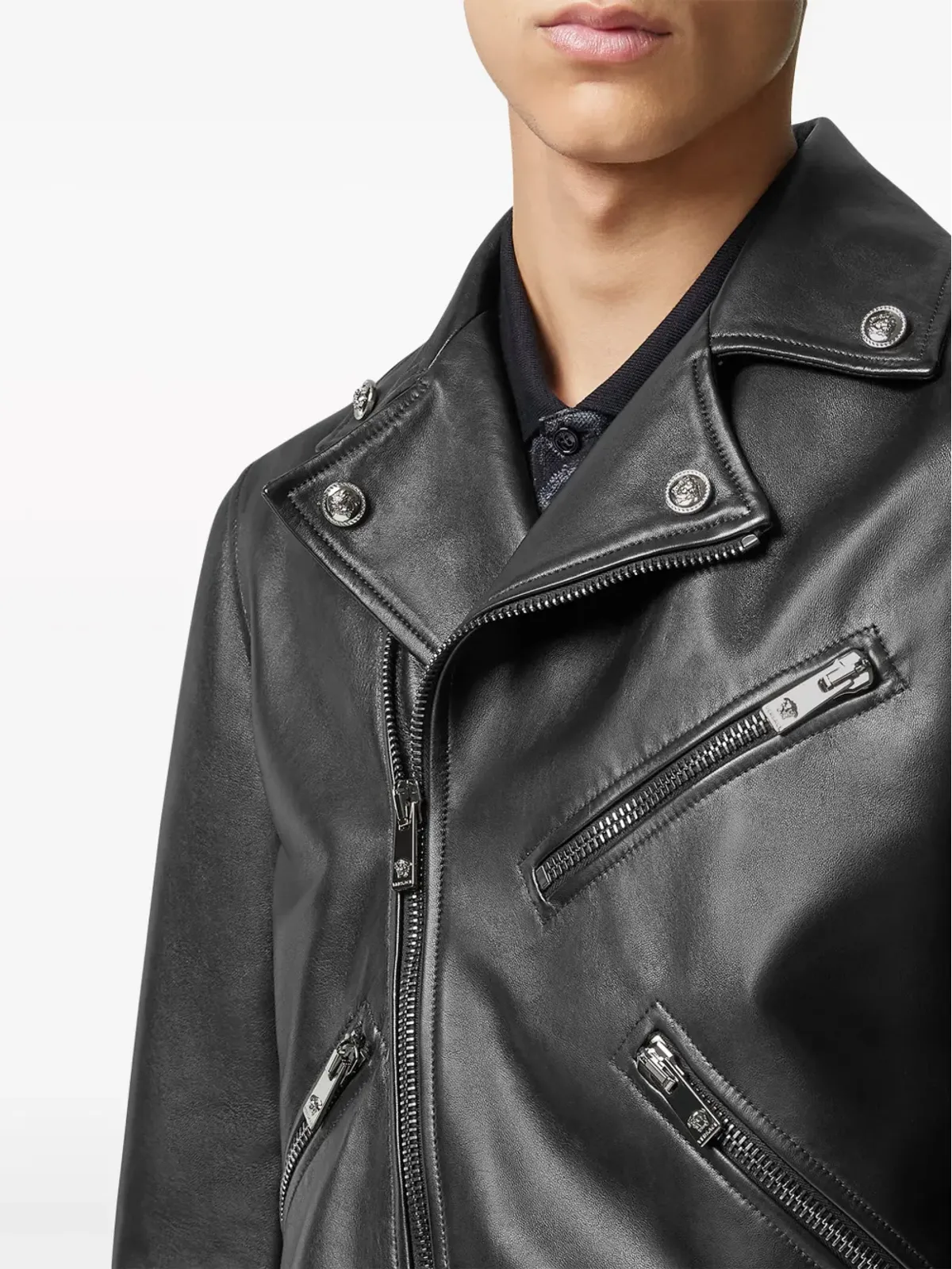 Versace レザー バイカージャケット - 画像4