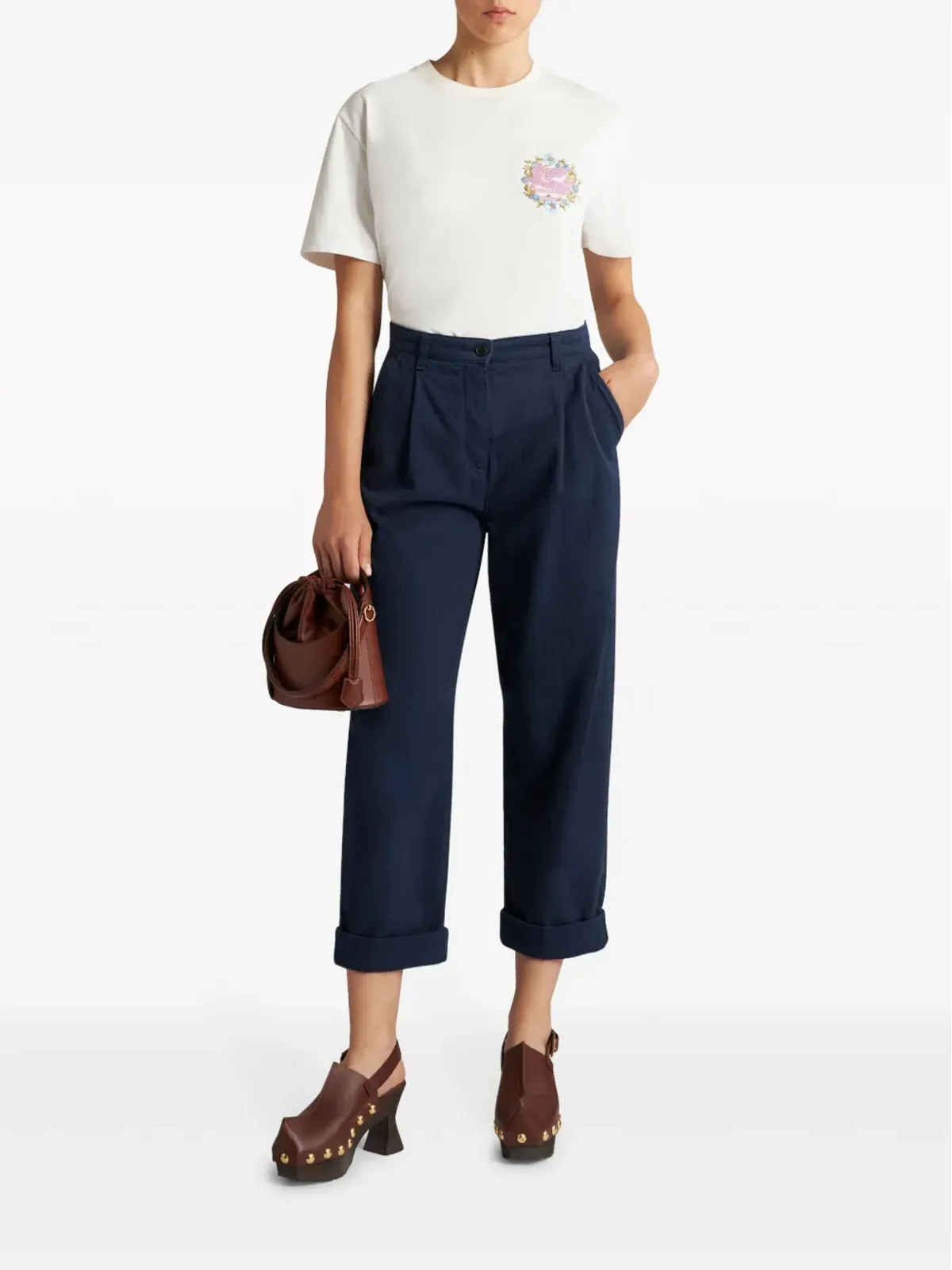 ETRO クロップド ヘリンボーン柄コットンチノパンツ - ブルー - 画像2