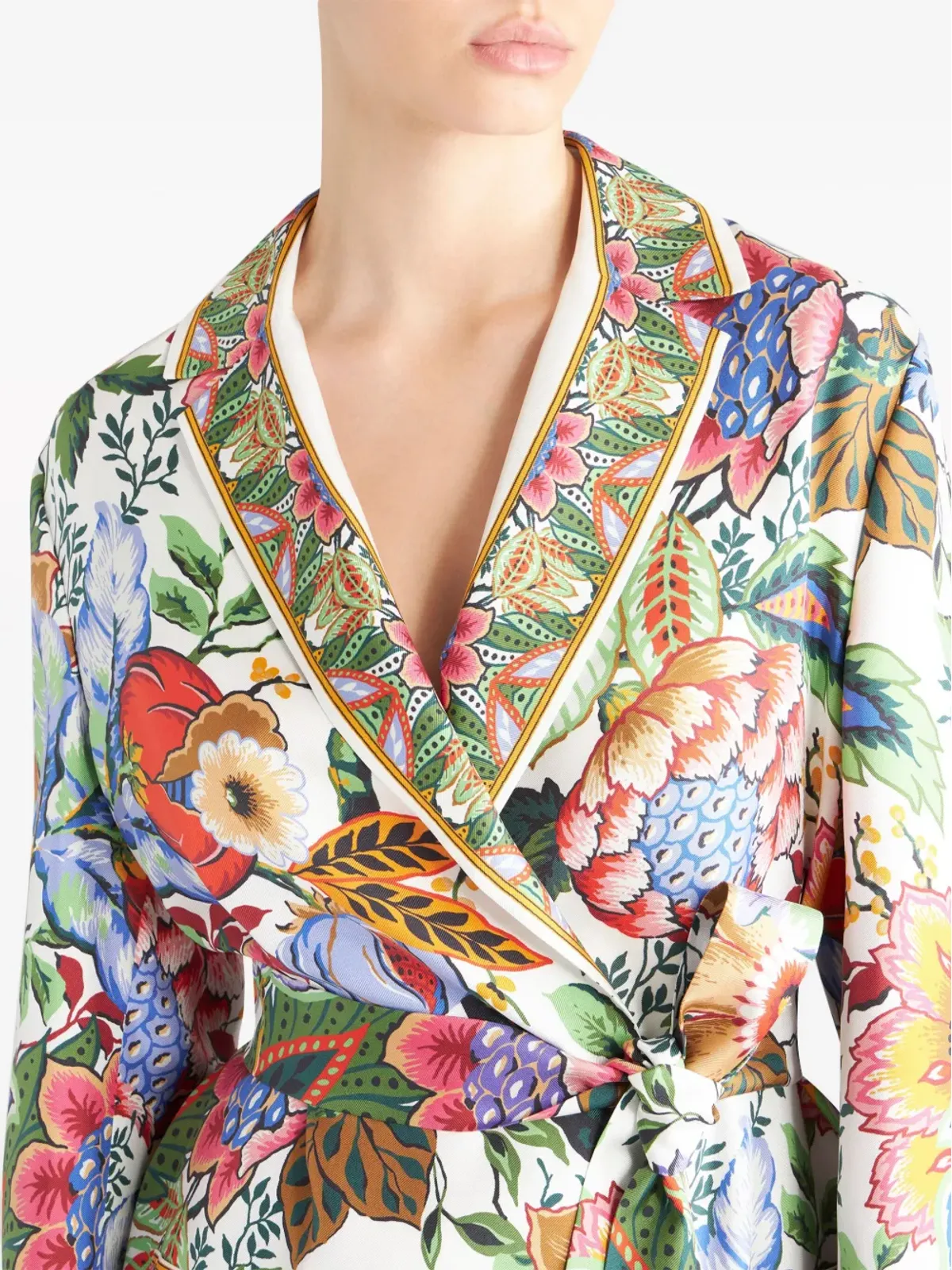 ETRO 花柄プリント ベルト付き シルクジャケット - ホワイト - 画像5