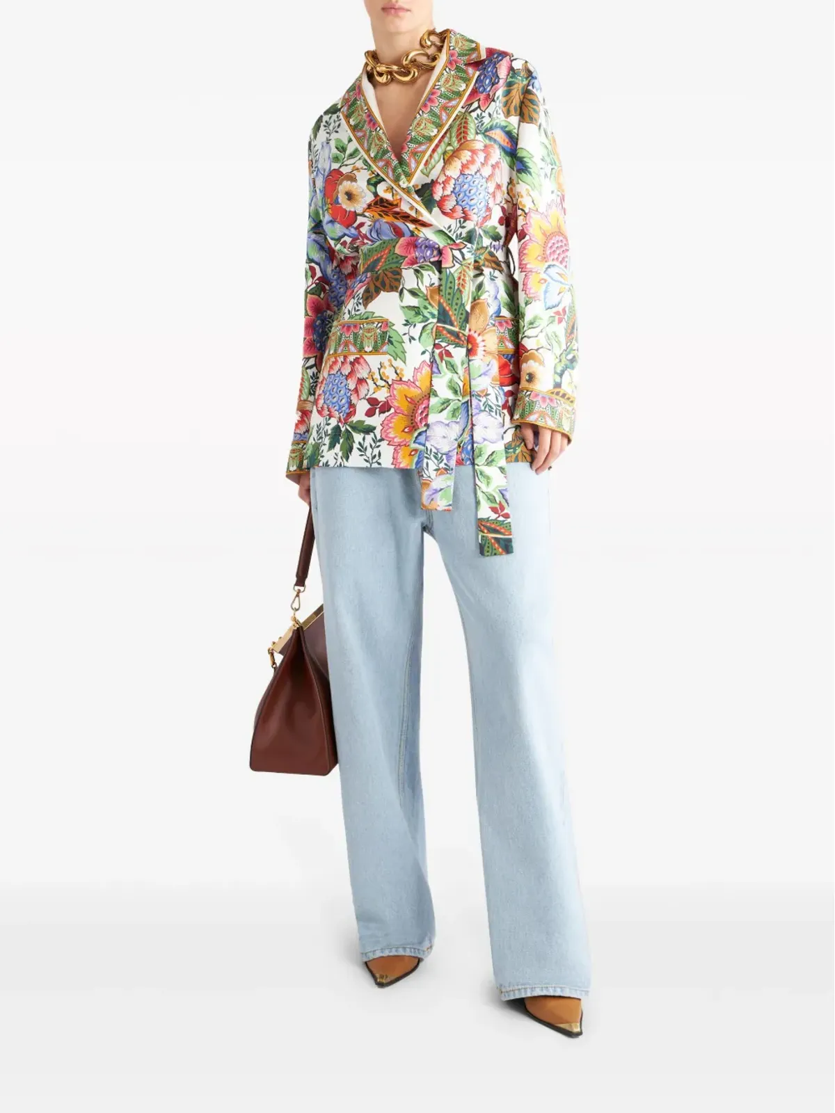 ETRO 花柄プリント ベルト付き シルクジャケット - ホワイト - 画像2