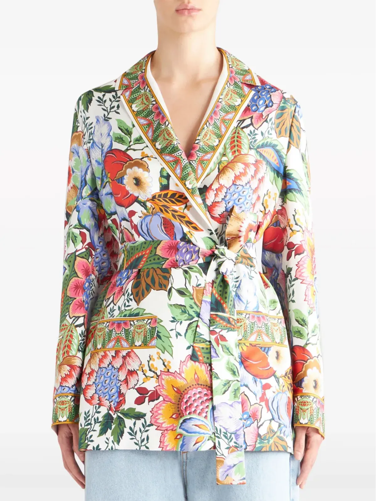 ETRO 花柄プリント ベルト付き シルクジャケット - ホワイト - 画像3