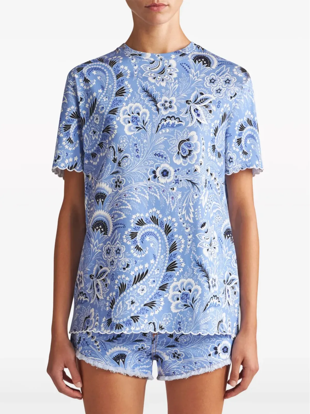 ETRO バンダナ柄 コットン Tシャツ - ブルー - 画像3